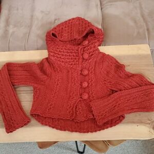 Anthropologie Hand Knit by Dollie Chunky Cable Knit Crocheted Cardigan Small